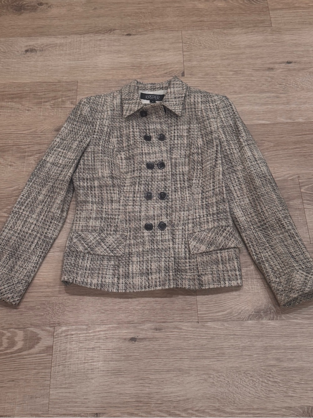 KASPER Tweed Plaid Blazer Jacket Double Breasted Size 6